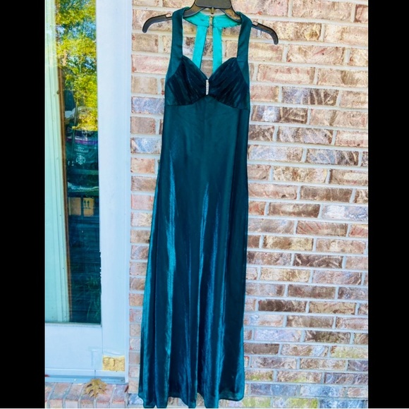 Vintage 90s Emerald Forest Green Shimmer Fairycore Whimsygoth Formal Prom Dress - Picture 2 of 10